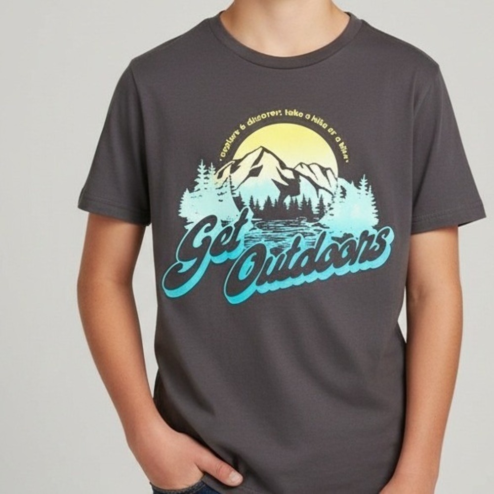 Sonoma Boys Gray Graphic Print‎ T-Shirt Youth Size L 14 Adventure Theme